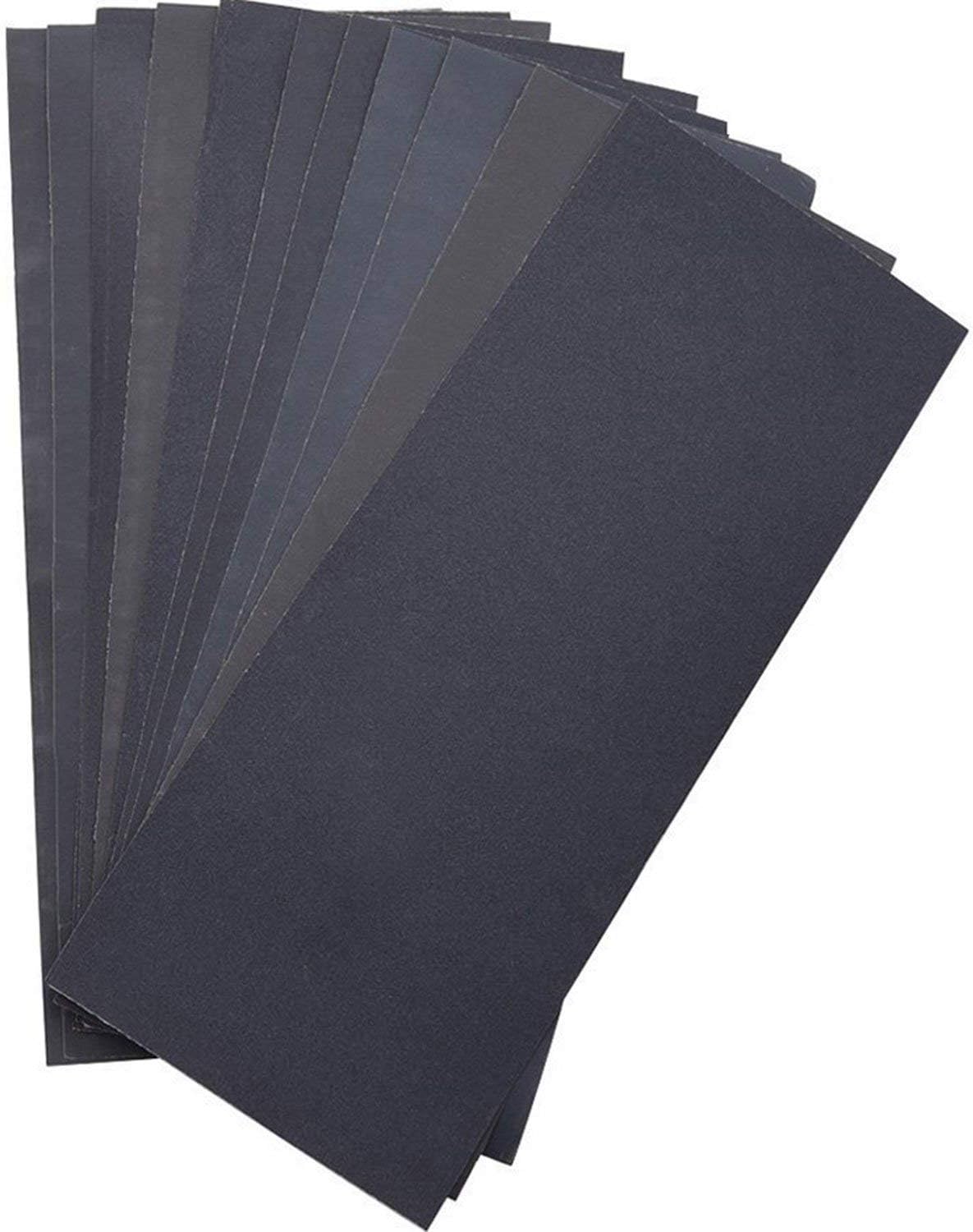 LANHU Abrasive Dry Wet Waterproof Sandpaper Sheets Assorted Grit of 400/600/ 800/1000/ 1200/1500 for Furniture, Hobbies and Home Improvement, 12 Sheets (9 x 3.6 Inch), For Wood