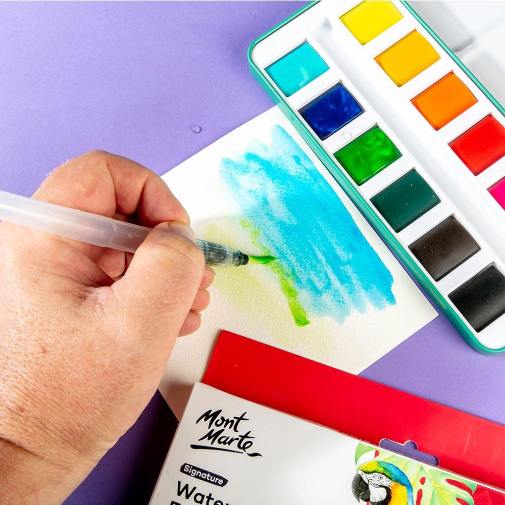 Mont Marte Watercolor Set Full Pan Signature 13pc in Tin, Vibrant, Multi-Color with Translucent Finish, Portable Watercolor Set - Image 3