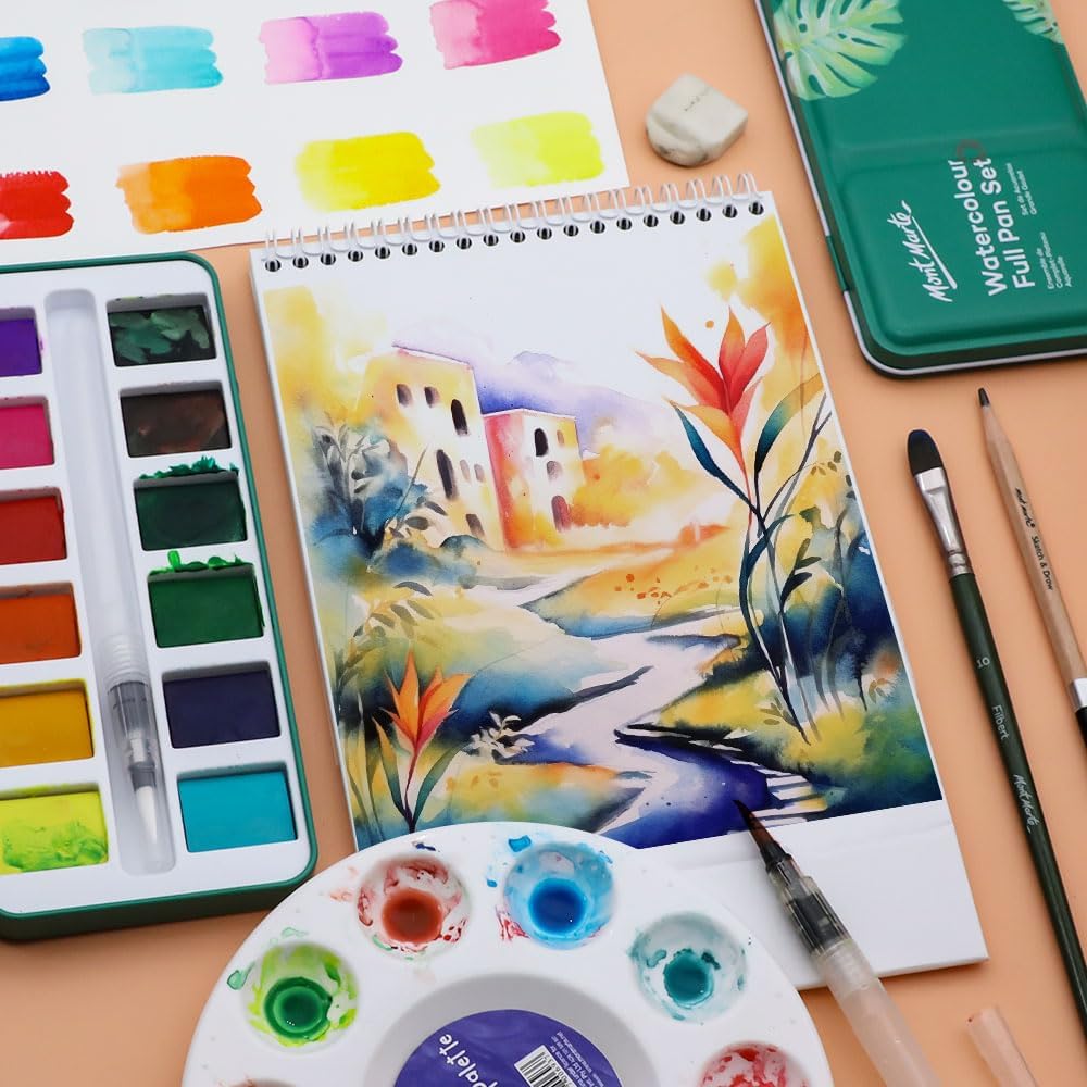 Mont Marte Watercolor Set Full Pan Signature 13pc in Tin, Vibrant, Multi-Color with Translucent Finish, Portable Watercolor Set - Image 5