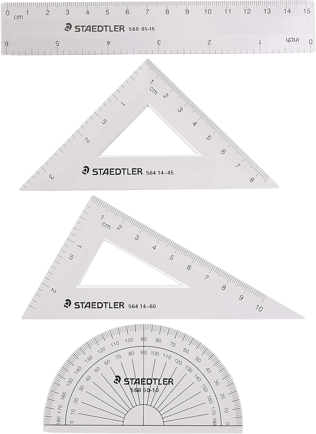STAEDTLER Math Set - 4 pc Geometry Kit for Students - School Supplies with Clear Protractor, 6in Ruler & 2 Triangles – Metric & Imperial Scales - Image 2
