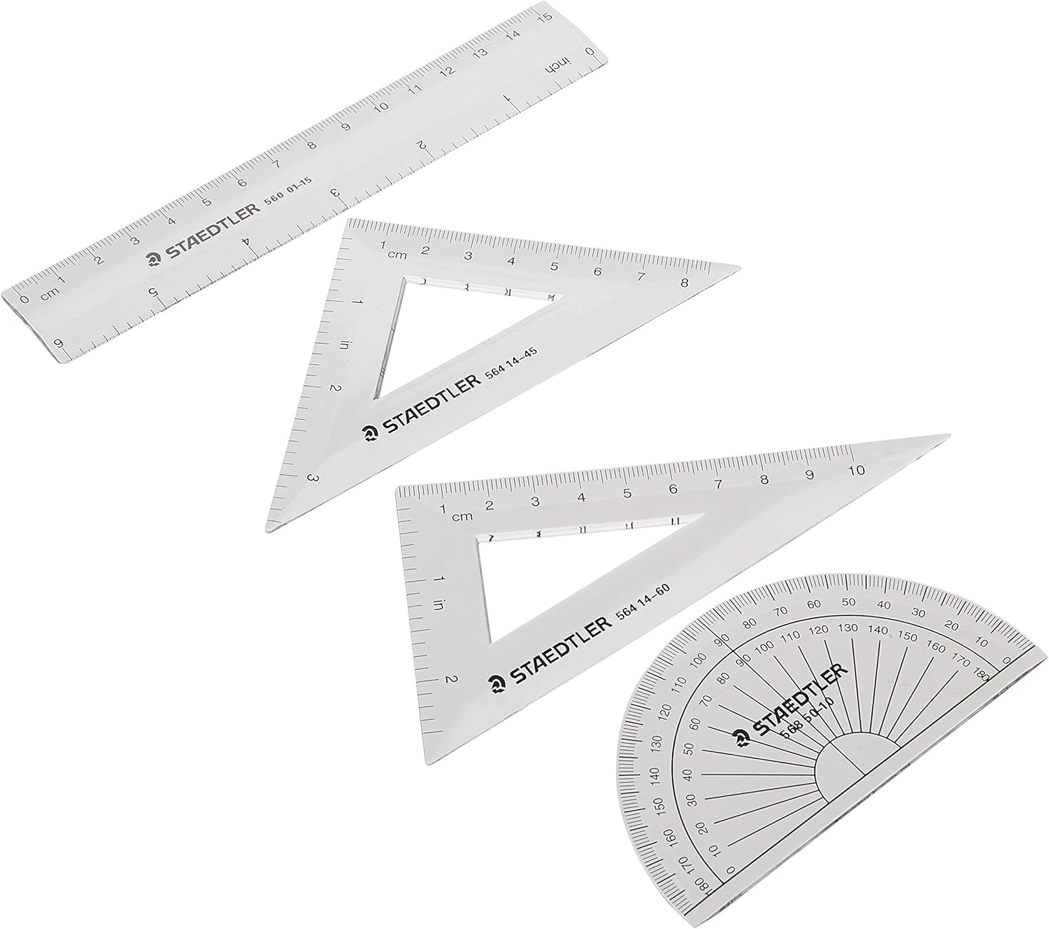 STAEDTLER Math Set - 4 pc Geometry Kit for Students - School Supplies with Clear Protractor, 6in Ruler & 2 Triangles – Metric & Imperial Scales - Image 3