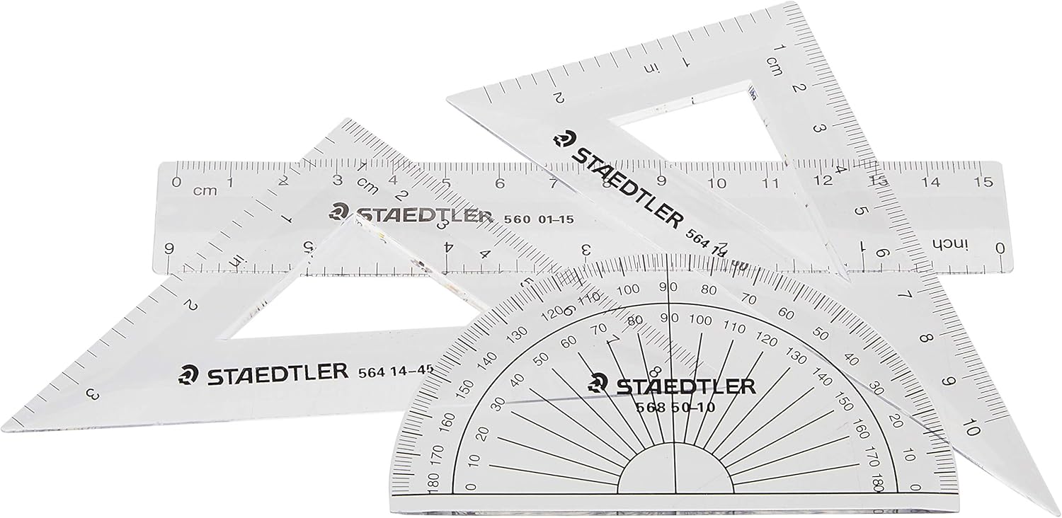 STAEDTLER Math Set - 4 pc Geometry Kit for Students - School Supplies with Clear Protractor, 6in Ruler & 2 Triangles – Metric & Imperial Scales - Image 4